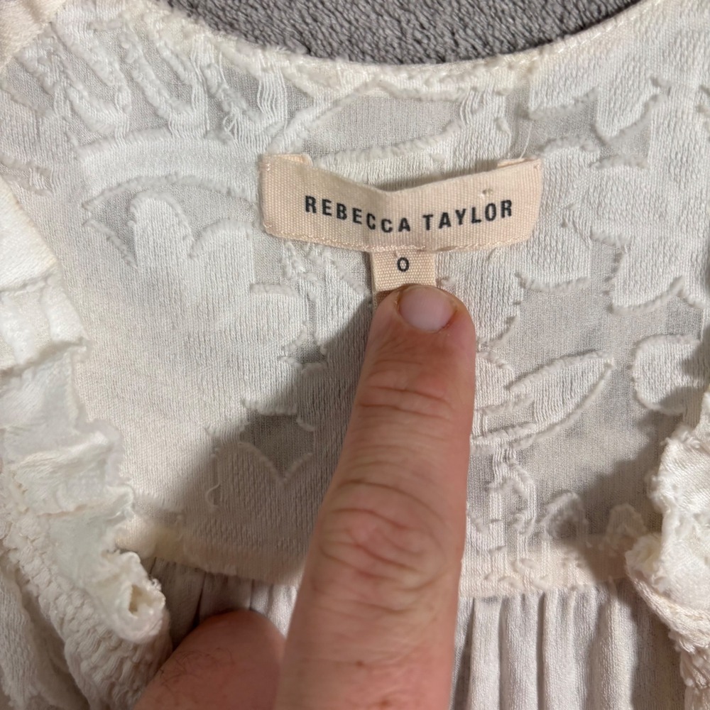 Rebecca Taylor Tiered Mini Dress Size 0 Ivory Floral Burnout Semi Sheer Overlay - Picture 4 of 16